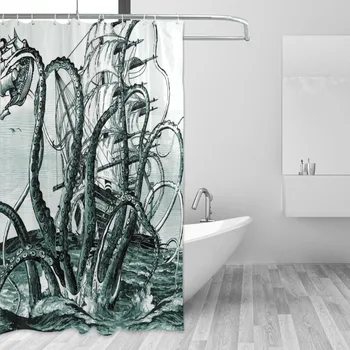 2019 strip 3D ispis hobotnica zavjese za tuširanje tkanina vodootporan kada zavjese poliester zavjese za kupaonicu s 12 kukica