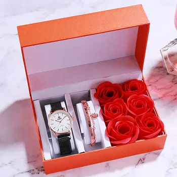 Luksuzni satovi za žene s Ružom poklon kutija remen od nehrđajućeg čelika ženski sat vodootporan kvarcni sat Reloj Mujer Montre Femme