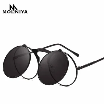 2019 moda klasične muške okrugli sklopivi poklopci sunčane naočale steampunk žene klasicni krug mali okvir sunčane naočale Naočale UV400
