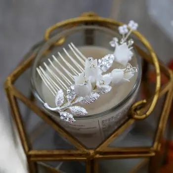 Klasicni Bijeli Cvijet Biseri Crystal Nevjesta Češalj Za Kosu Zlatni List Vjenčanje Pribor Za Kosu
