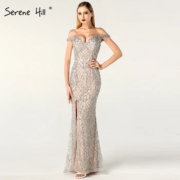 Novi dizajn srebro raskošne večernje haljine Sirena 2020 s ramena Seksi Diamond izvlačenja večernje haljine BLA6653