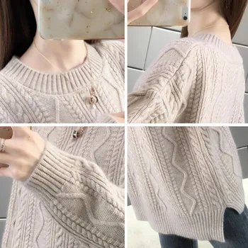 PEONFLY jednobojnu korejski slobodan veste za žene pletene pulover svakodnevni O vrat džemper dugih rukava ženske skakač glavni džemper