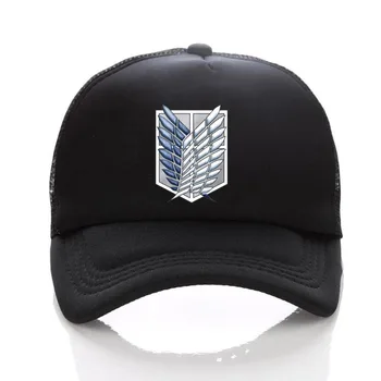 Anime Napad na titans šešir pukovnije Izviđač Legija je simbol crne mrežaste kamiondžija kapu, kapu Snapback šešir za muškarce žene