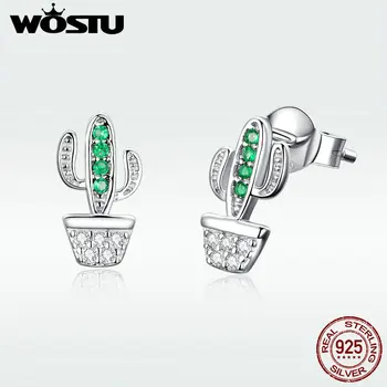 WOSTU Real srebra 925 moda kaktus pad naušnice s Clear CZ nakit Naušnice za žene vjenčani dar FIE522