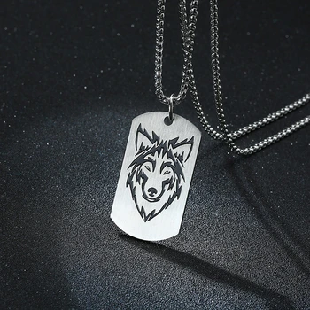Vnox Rock Wolf Military Dog Tag viseće ogrlice za muškarce Team Fight Jewelry with Stainless Steel Metal Box Chain 24