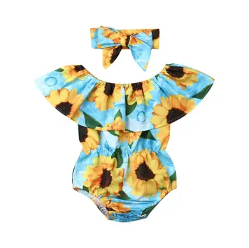 Baby Girl Bodysuit Slatka Newborn Baby Girl Off Shoulder cvjetni body bez rukava+оголовье 2 kom. casual odjeća
