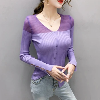 Ženski kardigan jesen vuneni džemper super prozračni šuplje krema za sunčanje V-neck, korejski mršavljenje dugi rukav ženske cardigans 10601
