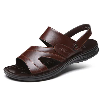 Lin King moda velike veličine 48 sandale od prave kože za muškarce crna smeđa ljeto lijeni papuče, japanke bez klizanja čovjek plaža cipele