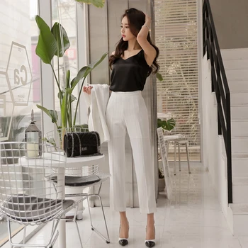 Novi dolazak elegantan vrećice seksi basic majica i bijele hlače visokog kvaliteta jednostavan stil rada slatka 2 kom. OL žene postavlja