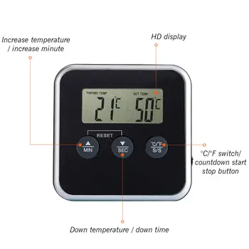 Pećnica kuhinja termometre LCD digitalni meso za roštilj Roštilj kuhanje termometar timer daljinska sonda sa sondom