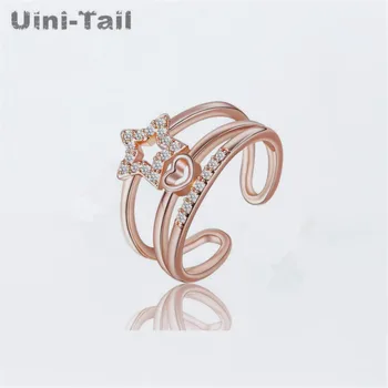 Uini-rep topla novi 925 sterling silver prsten ženski korejski verzija modni dvostruki sloj petokraka zvijezda rep prsten slatki