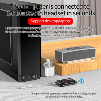 Bluetooth 5.0 prijemnik predajnik LED digital display adapter za 3,5 mm AUX MP3 TF HIFI A2DP za AirPods PC TV car home zvučnik