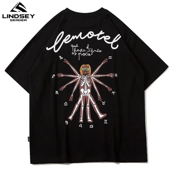 LINDSEY SEADER 2021 muška t-shirt hip-hop kratkih rukava Funny Skeleton Lutkarski Printed Oversize Harajuku Top Tees Muška odjeća