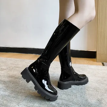 FEDONAS ženske kožne visoke čizme 2020 jesen nove prirodna koža koljena visoke čizme munja radne cipele s debljim potpeticama žena
