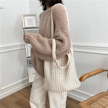 Novi vune pletene ramena shopping bag za žene 2021 vintage Mode denim djevojke nositi Shopper bag velika ženska torba