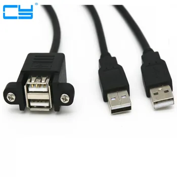 Dual USB 2.0 port A muški kabel do ženskog удлинителю M / F vijak za zaključavanje ploče nosač 30CM kabel 50cm 0.5 m
