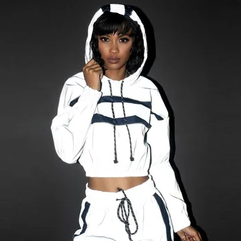 XUANSHOW reflektirajućim sportski odijelo moda žene usjeva vrhovima hoodies + duge hlače set od 2 komada traka Trkač hlače kompleta odjeće