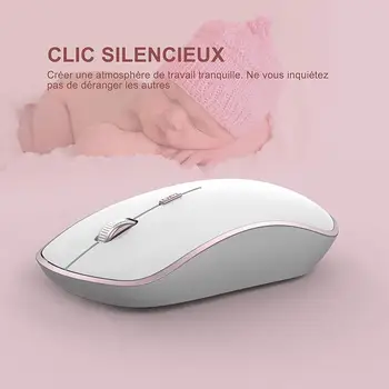 Francuski tipkovnica bežični miš 2400DPI Mouse 2.4 Ghz Ultra-Slim Keyboard Miš Set, prijenosni tiha ergonomska tipkovnica AZERTY - pink
