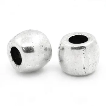 100 kom Doreen kutija glatka odstojnik perle legure srebrna boja bubanj oblik 6x5 mm za DIY nakit pribor, otvor: 2.5 mm