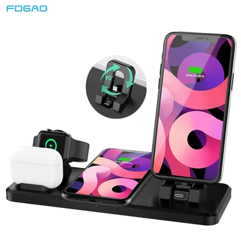FDGAO Qi Wireless Charger Holder For iPhone, 11 XS XR X Samsung 15W Type C Fast Charging Station for Apple iWatch SE 6 5 Airpods