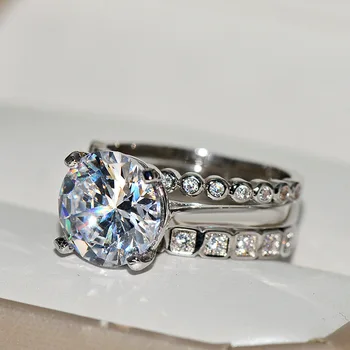 2 komada srebrna boja ring set za veliki bling Cirkon je kamen vjenčanja vjenčani prsten za žene modni nakit 2020 novi
