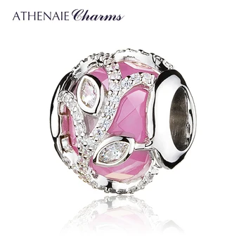 ATHENAIE 925 sterling srebra pink prozirno CZ Nature's Radiance Šarm perle za izradu nakita DIY Fit europske narukvice Božić