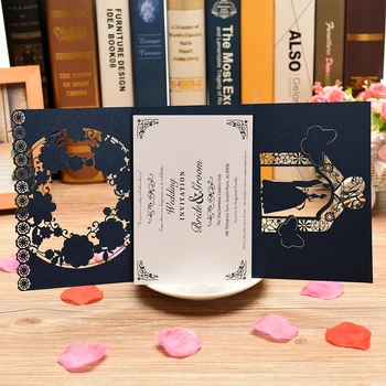 10 komada 3D pocketfold pozivnice za vjenčanje s конвертами razglednice,mladenka i mladoženja lasersko rezanje čestitke vjenčanje oglas