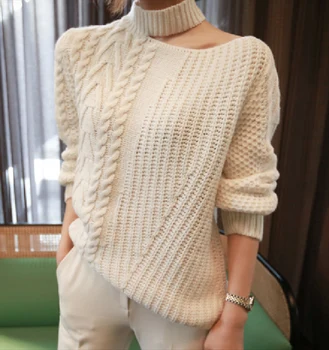 Pončo novi dolazak čvrste 2020 novi ženski džemper šuplje pulover s otvorenim ramenima računalo pletene rukava okrugli izrez tanki rez