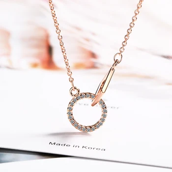 Dvostruki cijele krug rose gold srebra 925 Ogrlice za žene Cirkon nakit privjesak lanca p collares de moda 2020