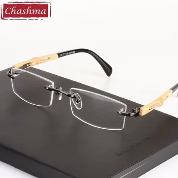 Chashma brand zdrave naočale trend optički okvir čisti titan oči rimless bambus drvene rimless za naočale, muškarci i žene