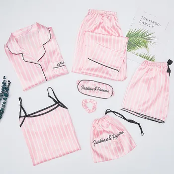 Žene 7 kom. pidžama skup pink print kimono ogrtač djeveruša Haljina mladenka Vjenčanje ogrtač odijelo dar svakodnevni satin noćni kućna odjeća odjeća