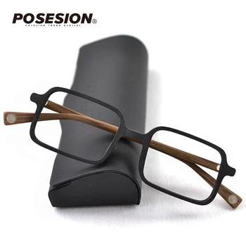 Posesion klasicni rimless za naočale, drveni muški optički kratkovidnost recept naočale okvira za žene naočale Naočale