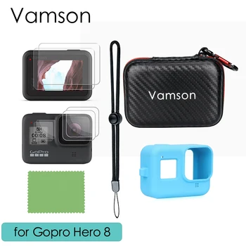 Vamson Accessories Kit za GoPro Hero 8 s plavom silikonskim gumenom zaštitnom presvlakom šok-dokaz paket za skladištenje ručne torbe VP814