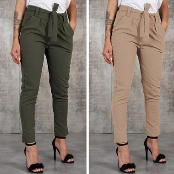 GAOKE elegantne hlače s džepovima moda osnovni zavoj pleteni žene visoki struk tanak vanjski odjeća Capri ženski šifon svakodnevne hlače