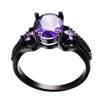 Trendi ženski ljubičasta Crystal tanki prsten berba 14KT crno zlato vjenčano prstenje za žene Šarm Ovalni kamen Cirkon zaručnički prsten