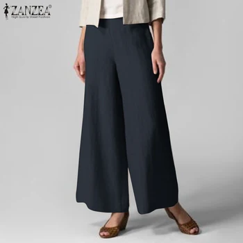 ZANZEA stilski široke hlače Ženske svakodnevne hlače elastični Wasit duge jahaće hlače Palazzo ženski casual čvrste repa plus size 7